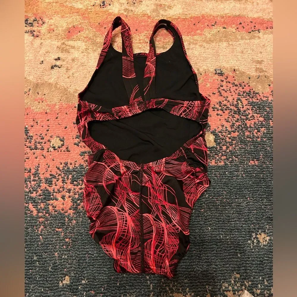 Nike Red and Black Swirl One-Piece Swimsuit